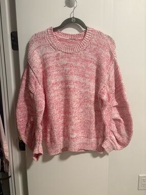 Pink & White Puff Sleeve Sweater NWT